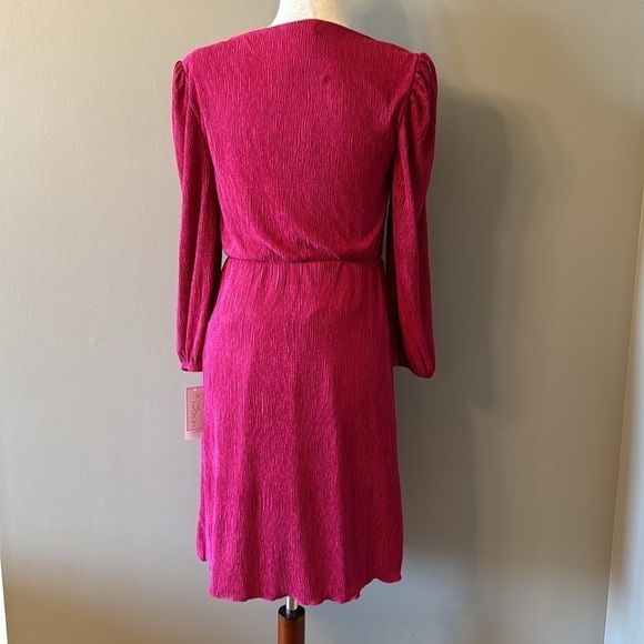 Morgan Taylor Long Sleeved Pink Faux Wrap Textured Pink Dress - Picture 6 of 13